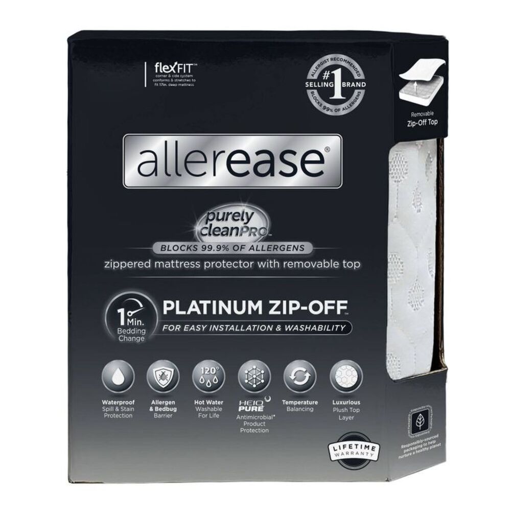Allerease -  Twin Platinum Zip-Off Plush Top Waterpro White - Picture 2 of 4